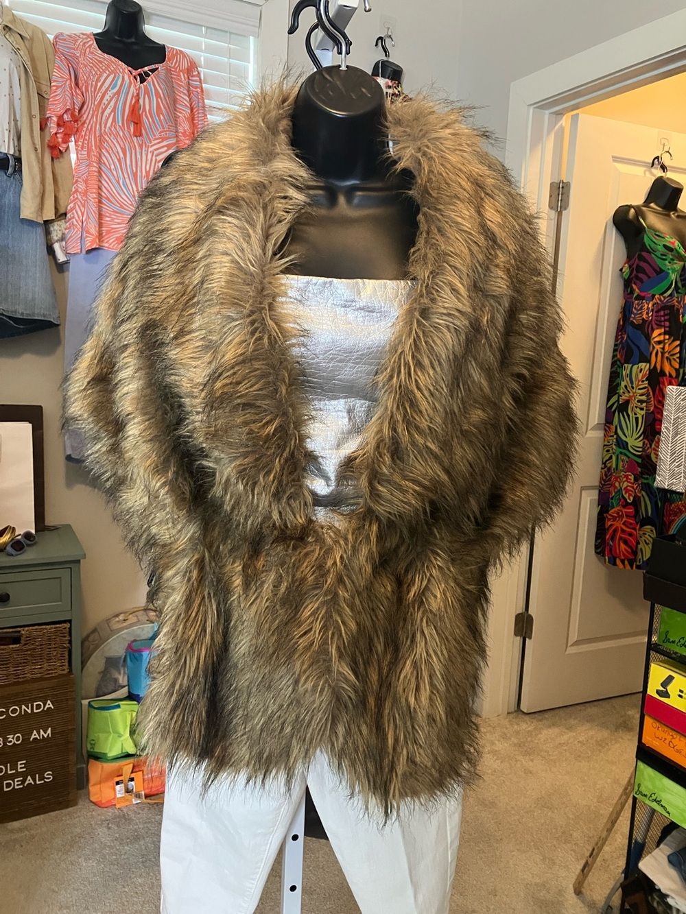 Faux Fur Wrap Shawl in Brown - Women's Wrap